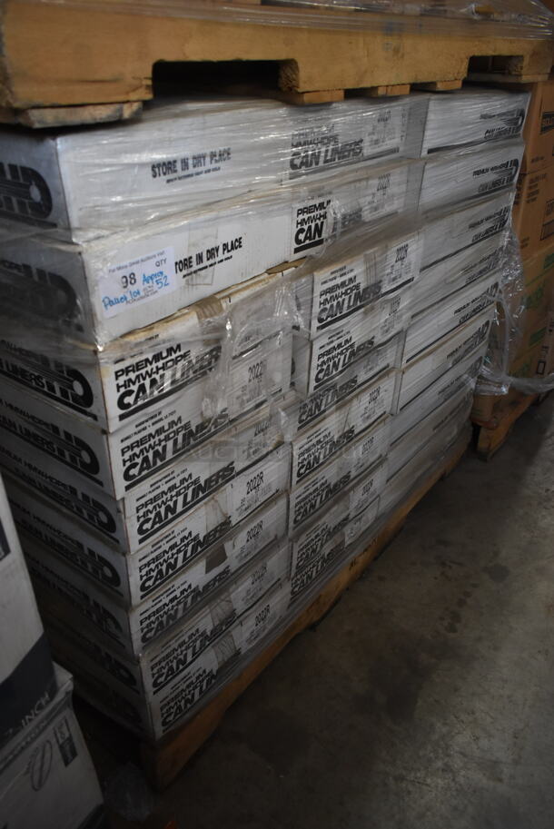 PALLET LOT of 52 BRAND NEW IN BOX! 2022R Premium HMW-HDPE Can Liners. 52 Times Your Bid!
