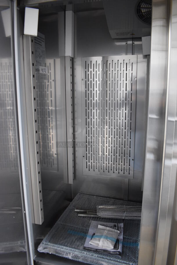 BRAND NEW SCRATCH AND DENT! Avantco Model 178SS3RHC Stainless Steel Commercial Three Door Reach In Cooler w/ Poly Coated Racks on Commercial Casters. 115 Volts, 1 Phase. 81x32x82.5. Tested and Working! - Image 5 of 10