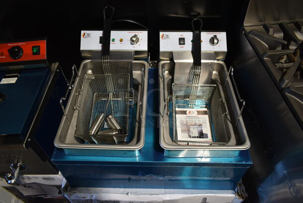 BRAND NEW SCRATCH AND DENT! 2023 Cooking Performance Group CPG 351EF302 Stainless Steel Commercial Countertop Electric Powered Double Bay Deep Fat Fryer w/ 2 Metal Fry Basket and 2 Lid. 208-240 Volts, 1 Phase.  - Image 2 of 4