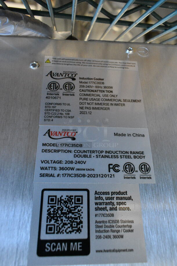 BRAND NEW SCRATCH AND DENT! 2023 Avantco 177IC35DB Stainless Steel Commercial Countertop Electric Powered 2 Burner Induction Range. 208-240 Volts, 1 Phase.  - Image 6 of 6