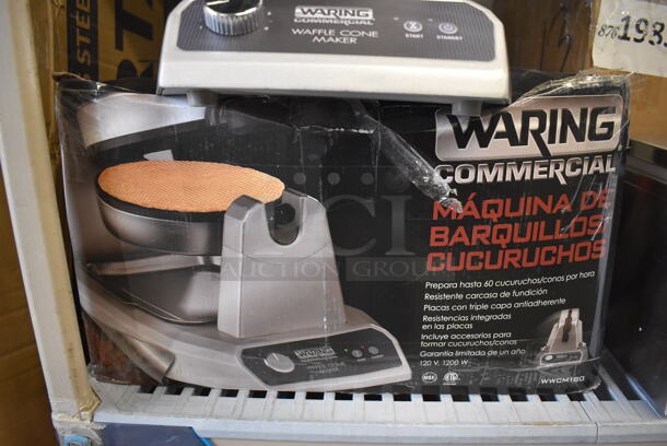 BRAND NEW IN BOX! Waring WWCM180 Stainless Steel Countertop Single Waffle Cone Maker. 120 Volts, 1 Phase. 10x17x9. Tested and Working! - Image 7 of 7