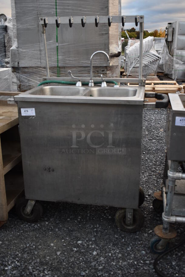Stainless Steel Commercial Portable 2 Bay Sink w/ Faucet and Handles on Commercial Casters. 45x25x62 - Image 3 of 7