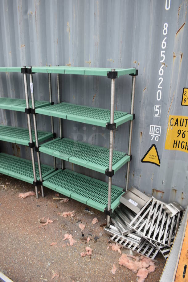 Metal and Poly 4 Tier Shelving Unit. BUYER MUST DISMANTLE. PCI CANNOT DISMANTLE FOR SHIPPING. PLEASE CONSIDER FREIGHT CHARGES. - Image 2 of 3