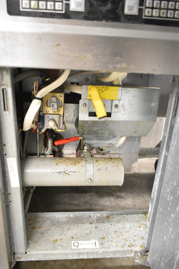 Frymaster FMP345EBLSC Stainless Steel Commercial Natural Gas Powered 3 Bay Deep Fat Fryer w/ Right Side Dumping Station on Commercial Casters. 122,000 BTU.  - Image 8 of 12