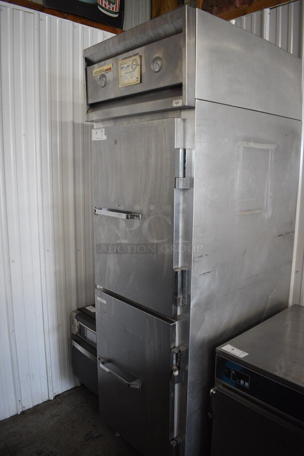 Continental Model 1RF Stainless Steel Commercial 2 Half Size Door Reach In Cooler Freezer Dual Temperature Unit. 115 Volts, 1 Phase. 26x34x83. Tested and Working!