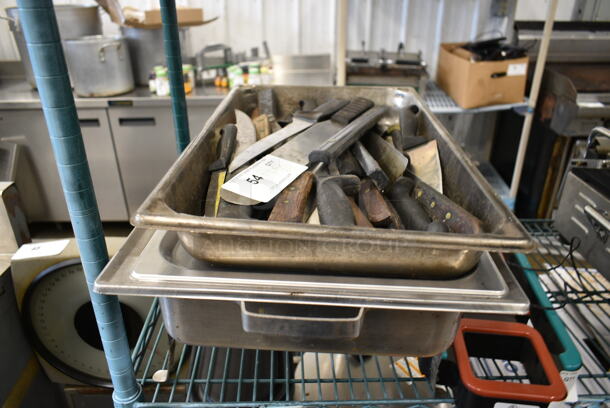 ALL ONE MONEY! Lot of Chafing Dish w/ Approximately 25 Knives.  - Image 1 of 3