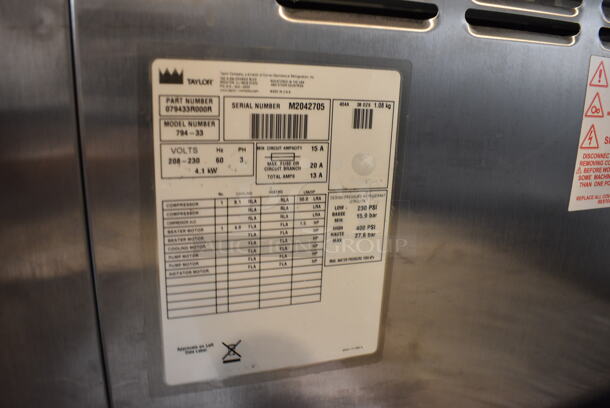 Taylor Model 794-33 Stainless Steel Commercial Water Cooled Floor Style 2 Flavor w/ Twist Soft Serve Ice Cream Machine on Commercial Casters. 208-230 Volts, 3 Phase. 20x34x59 - Image 4 of 7