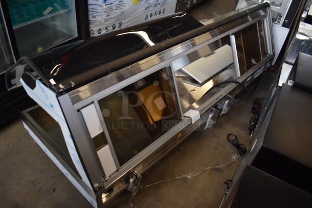 BRAND NEW SCRATCH AND DENT! 2022 Alto Shaam ED2-96 Stainless Steel Commercial Countertop Heated Display Case with Curved Glass. See Pictures for Broken Glass Panel. 120/208-240 Volts, 1 Phase. - Image 5 of 11