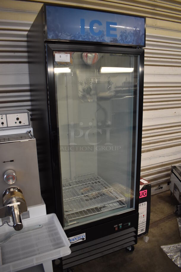 BRAND NEW SCRATCH AND DENT! Avantco 178GDICE24FB Metal Commercial Single Door Reach In Ice Freezer Merchandiser on Commercial Casters. 115 Volts, 1 Phase. 31x33x87. Tested and Working! - Image 2 of 7