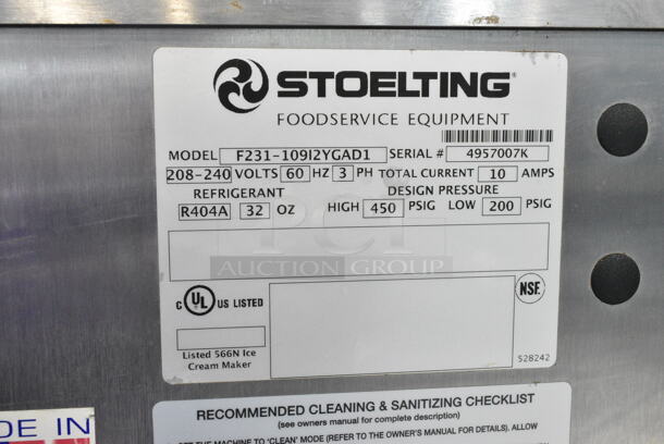Stoelting F231-109I2YGAD1 Stainless Steel Commercial Floor Style Water Cooled 2 Flavor w/ Twist Soft Serve Ice Cream Machine on Commercial Casters. 208-240 Volts, 3 Phase. - Image 8 of 8