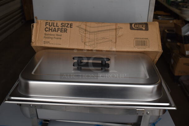 7 BRAND NEW IN BOX! Choice Aluminum 8 Quart Full Size Chafing Dish w/ Drop In and Lid. 23x14.5x12. 7 Times Your Bid! - Image 4 of 7