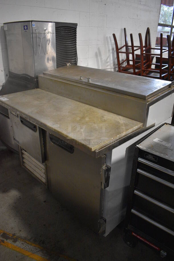 2017 Leader ESPT48S/C Stainless Steel Commercial Pizza Prep Table w/ Oversized Stone Cutting Board on Commercial Casters. 115 Volts, 1 Phase. 48x36x46. Tested and Working!