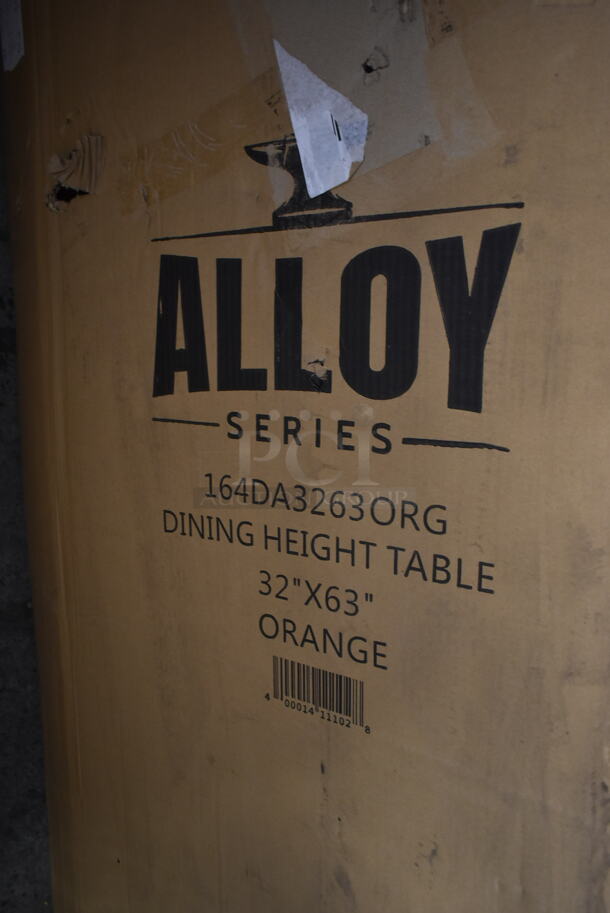 BRAND NEW SCRATCH AND DENT! Lancaster Table & Seating 164DA3263ORG Alloy Series 63" x 32" Orange Standard Height Outdoor Table. Stock Picture Used as Gallery. - Image 5 of 5