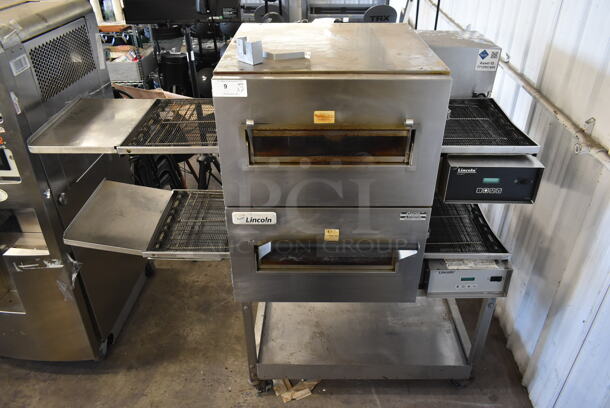 2 2016 Lincoln Impinger 1132-002-U-K1841 Stainless Steel Commercial Electric Powered Conveyor Pizza Oven on Commercial Casters. 208 Volts, 3 Phase. 2 Times Your Bid!