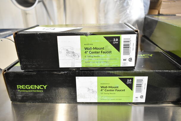 2 BRAND NEW SCRATCH AND DENT! Regency Faucets; 600FW46 Wall Mount Faucet with 6" Swing Spout and 4" Centers and 600FW410 Wall Mount Faucet with 10" Swing Spout and 4" Centers. 2 Times Your Bid! - Image 2 of 4