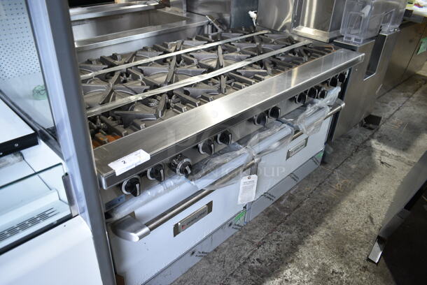 BRAND NEW SCRATCH AND DENT! 2023 Garland G60-10CC Stainless Steel Natural Gas 10 Burner 60" Range with 2 Convection Ovens and Back Splash. 406,000 BTU. - Image 5 of 12