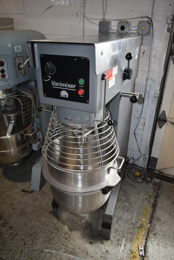 Varimixer W60 Metal Commercial Floor Style 60 Quart Planetary Dough Mixer w/ Stainless Steel Mixing Bowl and Bowl Guard. 220 Volts, 3 Phase.
