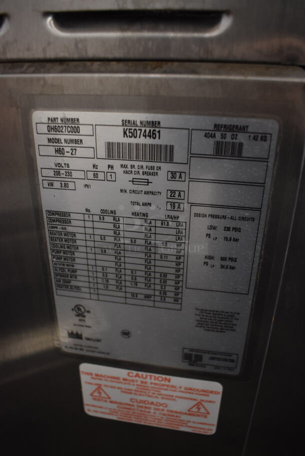 Taylor H60-27 Commercial Stainless Steel Milkshake Machine With 1 Hopper. 208-230V, 1 Phase.  - Image 5 of 5