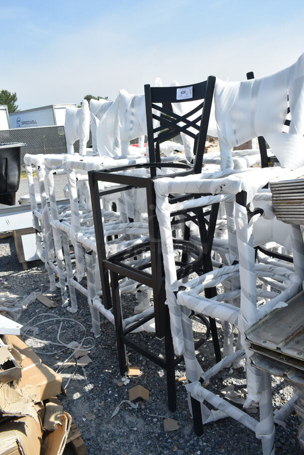 18 BRAND NEW SCRATCH AND DENT! Lancaster Table & Seating Black Metal Bar Height Cross Back Chair Frames. 18 Times Your Bid!  - Image 2 of 4