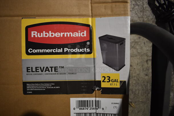 BRAND NEW IN BOX! Rubbermaid Elevate 23 Gallon Metal Trash Can.