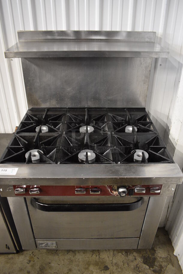Southbend X436D Stainless Steel Commercial Natural Gas Powered 6 Burner Range w/ Oven, Over Shelf and Back Splash. 36x34x59 - Image 1 of 8