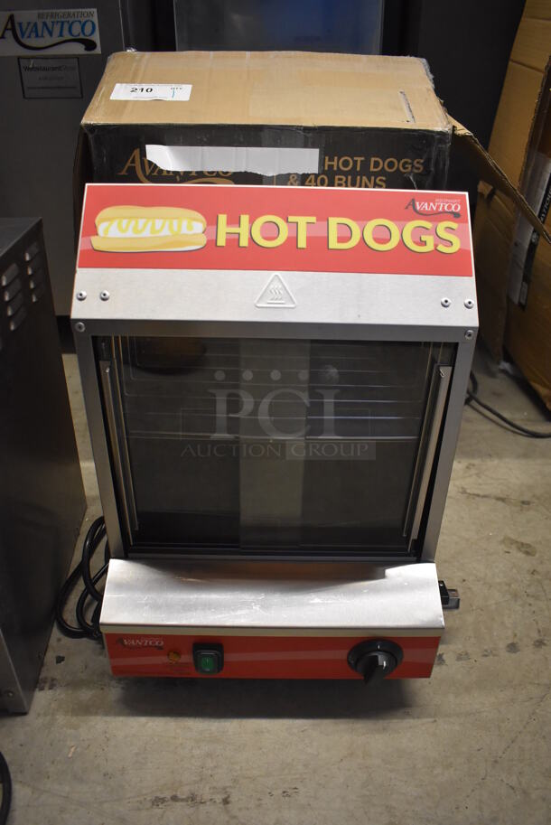 LIKE NEW! Avantco 177HDS175 175 Dog / 40 Bun Stainless Steel Commercial Countertop Hot Dog Steamer. 120 Volts, 1 Phase. Tested and Working! Stock Picture Used For Gallery Picture.