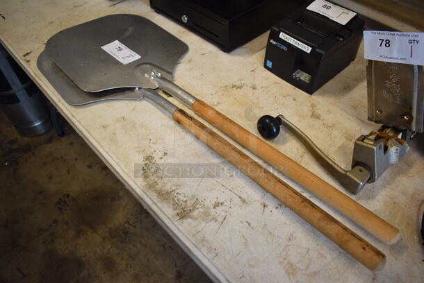 2 Metal Pizza Paddles w/ Wooden Handle. 12x36x1. 2 Times Your Bid!