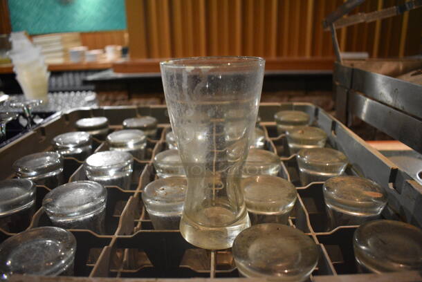 25 Pilsner Glasses in Dish Caddy. 3x3x6. 25 Times Your Bid! (bar)