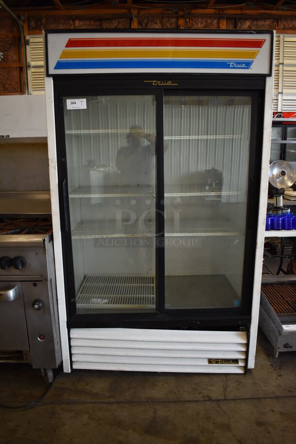 2012 True GDM-41 ENERGY STAR Metal Commercial 2 Door Reach In Cooler Merchandiser w/ Poly Coated Racks. 115 Volts, 1 Phase. 47x30x79. Tested and Powers On But Does Not Get Cold