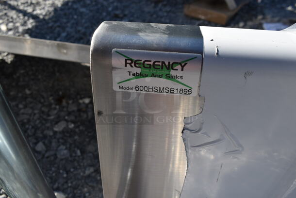BRAND NEW SCRATCH AND DENT! Regency 600HSMSB1896 Stainless Steel Commercial Wall Mount Trough Style Sink.  - Image 4 of 4