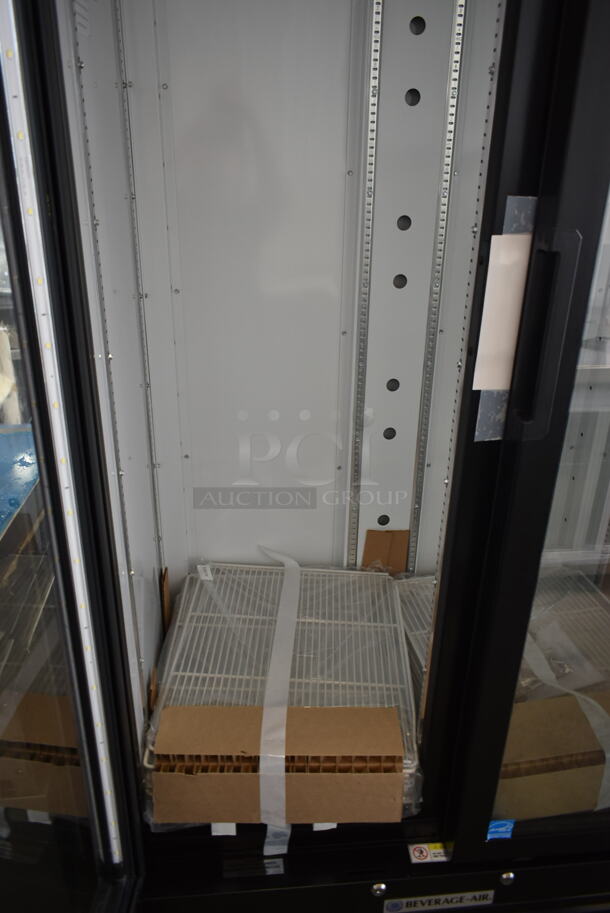 BRAND NEW SCRATCH AND DENT! Beverage Air MT34-1 ENERGY STAR Metal Commercial 2 Door Reach In Cooler Merchandiser w/ Poly Coated Racks. See Pictures for Glass Damage on Left Door. 115 Volts, 1 Phase. Tested and Working! - Image 7 of 11