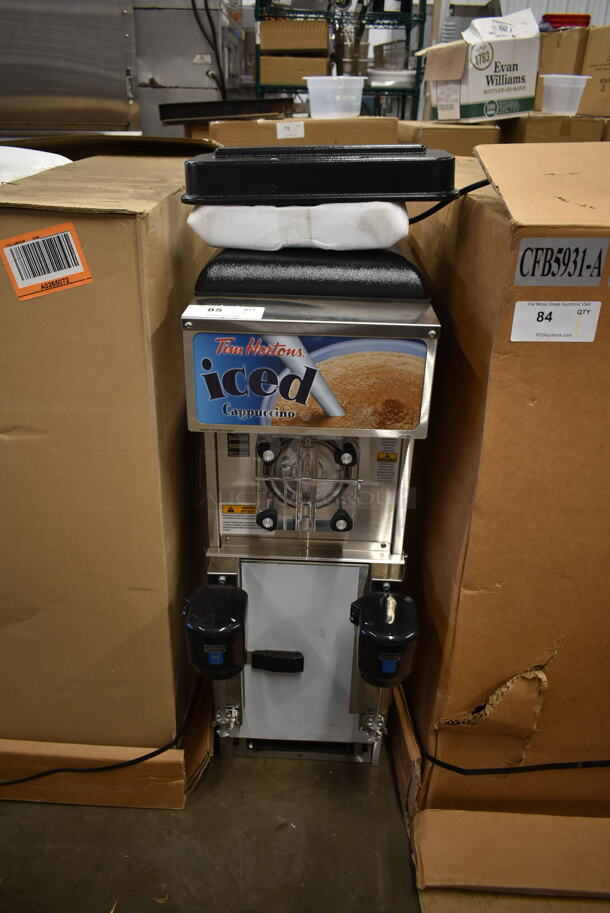 BRAND NEW IN BOX! Grindmaster CFB5931-A  Tim Horton Stainless Steel Commercial Countertop Single Flavor Frozen Beverage Machine w/ 2 Drink Mixer Heads. Stock Pictures Used.