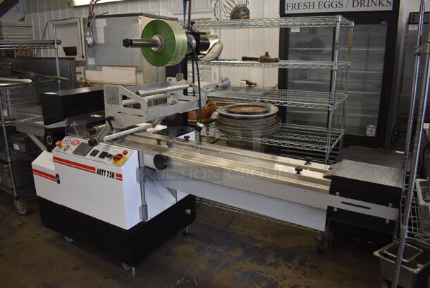 Arty Pac ARTY75H Metal Commercial Floor Style Fully Automated High Speed
Horizontal Flow Wrapper on Commercial Casters. 208-230 Volts, 1 Phase. 119x31x74 - Image 3 of 10