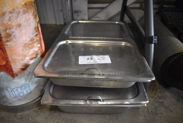 2 Stainless Steel Full Size Drop In Bins w/ Lids. 1/1x2, 1/1x4. 2 Times Your Bid!