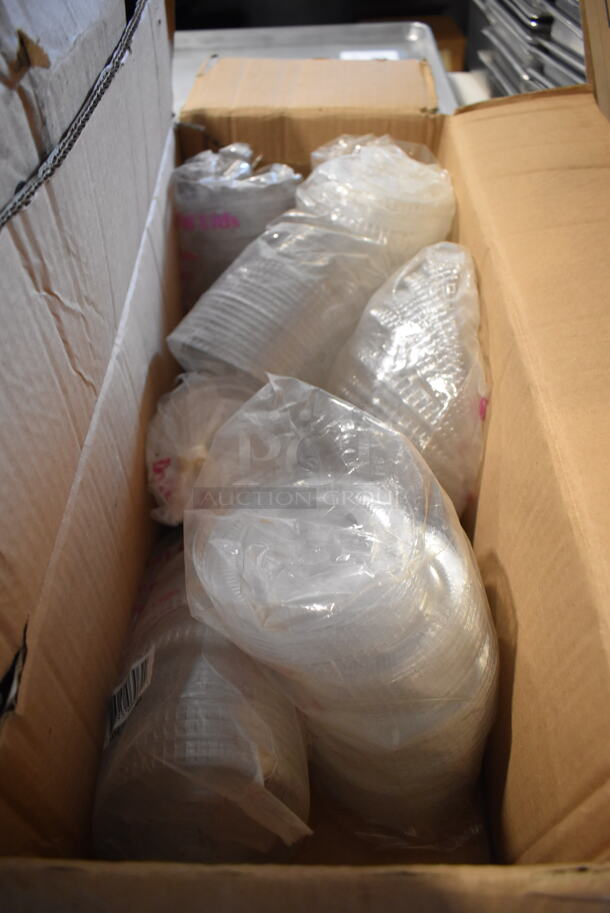 ALL ONE MONEY! Lot of Various Items Under Table Including Poly Silverware Bins, Painting Supplies and Plastic Lids - Image 8 of 12