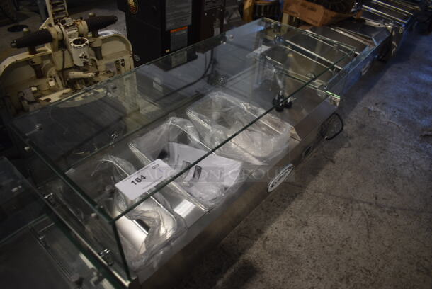 BRAND NEW SCRATCH AND DENT! 2023 KoolMore SCDC-3P-SSL Stainless Steel Commercial Countertop Refrigerated Rail w/ 3 Drop In Bins and Glass Sneeze Guard. 115 Volts, 1 Phase. Tested and Working! - Image 2 of 10