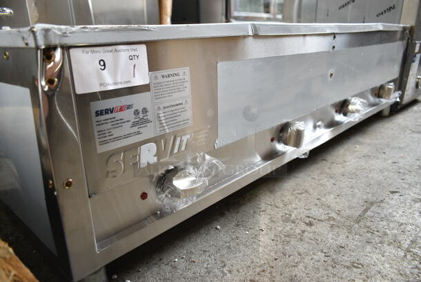 BRAND NEW SCRATCH AND DENT! ServIt 423EST4WO500 Stainless Steel Commercial Four Pan Open Well Electric Steam Table with Adjustable Undershelf. 120 Volts, 1 Phase. Tested and Working! - Image 4 of 9