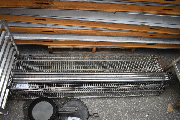 ALL ONE MONEY! Lot of 4 Chrome Finish Wire Shelves and 4 Poles.  - Image 1 of 2