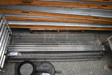 ALL ONE MONEY! Lot of 4 Chrome Finish Wire Shelves and 4 Poles. 