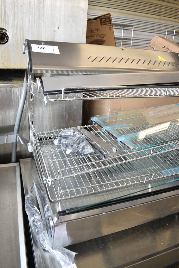 BRAND NEW SCRATCH AND DENT! ServIt 423HDM48SA Stainless Steel 48" Self / Full Service 3 Shelf Countertop Heated Display Case with Sliding Door. See Pictures for Broken Glass. 120 Volts, 1 Phase. Tested and Powers On But Does Not Get Warm - Image 4 of 7