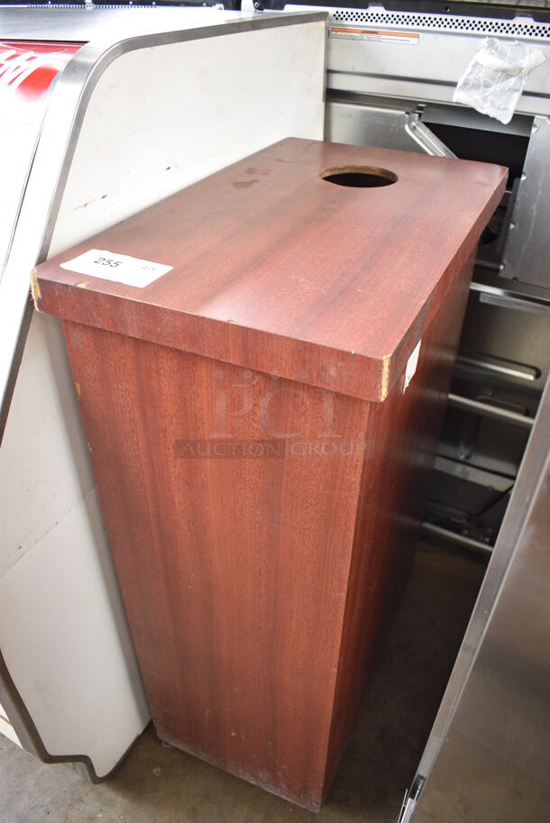 Wood Pattern Trash Can Shell w/ Gray Poly Slim Jim Trash Can on Commercial Casters. 14.5x24x38.5 - Image 2 of 3