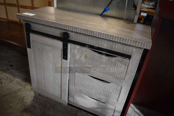 Gray Wood Pattern Counter w/ 3 Drawers and Door. 39.5x16.5x35.5 - Image 2 of 5