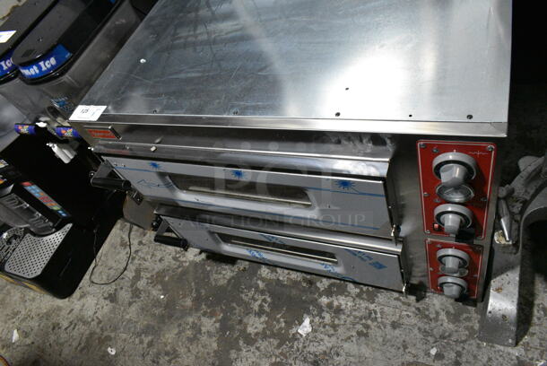 BRAND NEW SCRATCH AND DENT! Omcan MAX 8 Stainless Steel Commercial Countertop Electric Powered Double Stack Pizza Oven w/ Broken Cooking Stones. 230 Volts, 3 Phase. - Image 2 of 10