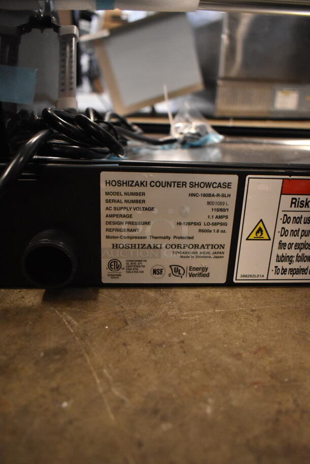 BRAND NEW SCRATCH AND DENT! 2024 Hoshizaki HNC-180BA-R-SLH Stainless Steel Commercial Countertop Curved Glass Refrigerated Sushi Display Case. See Picture for Crack in Glass. 115 Volts, 1 Phase. Tested and Working! - Image 9 of 9