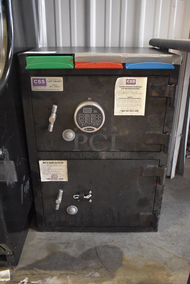 Corporate Safe Specialists Black Metal 2 Compartment Safe. Does Not Come w/ Combination. 20x17x28