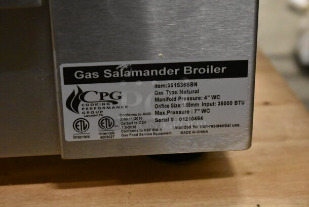 BRAND NEW SCRATCH AND DENT! 2022 Cooking Performance Group CPG 351S36SBN Stainless Steel Commercial Natural Gas Powered Salamander Broiler Cheese Melter. 36,000 BTU. - Image 5 of 7