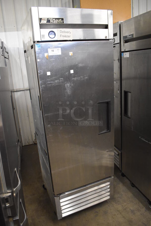 2013 True T-23F ENERGY STAR Stainless Steel Commercial Single Door Reach In Freezer w/ Poly Coated Racks on Commercial Casters. 115 Volts, 1 Phase. 27x30x83.5. Tested and Working! - Image 3 of 6