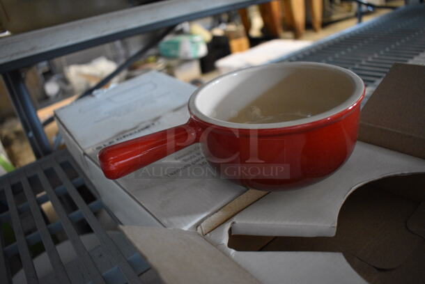 3 BRAND NEW IN BOX! Le Creuset Red and White Ceramic French Onion Soup Bowls. 8x5.5x2. 3 Times Your Bid! - Image 2 of 4