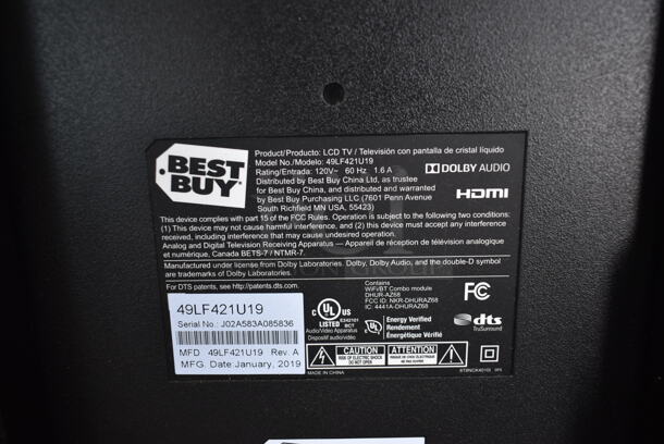 Toshiba 49LF421U19 49" Television. Buyer Must Pick Up - We Will Not Ship This Item. Tested and Working! - Image 6 of 9