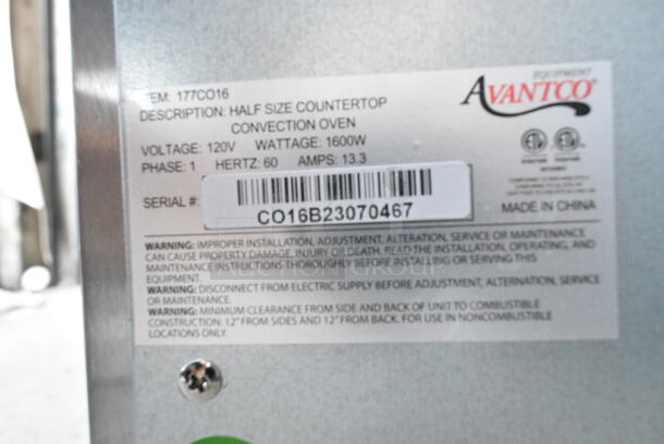 BRAND NEW SCRATCH AND DENT! Avantco 177CO16 Stainless Steel Commercial Countertop Electric Powered Half Size Convection Oven. 120 Volts, 1 Phase. Tested and Working! - Image 7 of 7